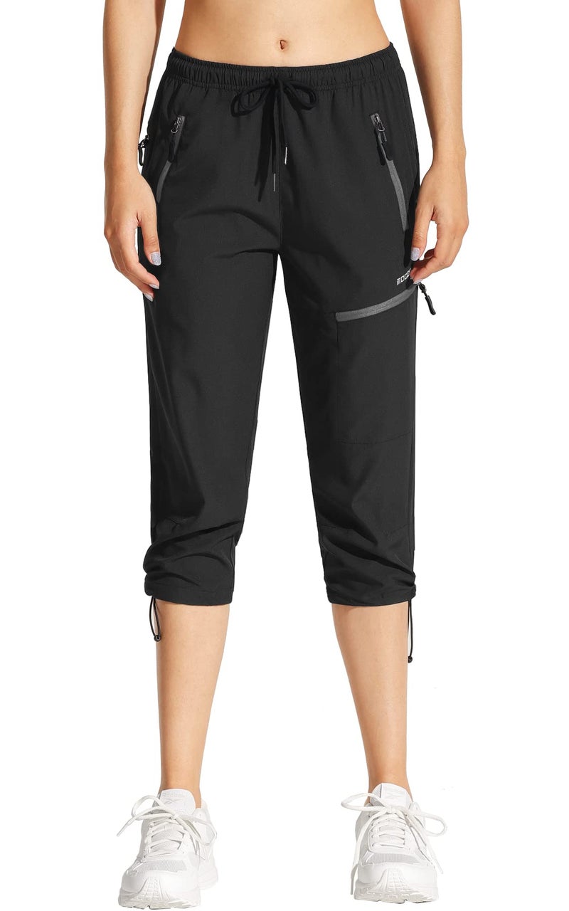 MOCOLY Women's Hiking Capris Pants Outdoor Lightweight Quick Dry Water Resistant UPF 50 Cargo Pants with Zipper Pockets Black M - Image 1